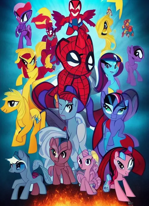 Image similar to marvel movie poster featuring characters from My Little Pony