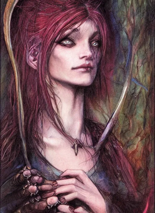 Image similar to portrait of young female sorceress of the endtimes, beautiful! coherent! dungeons and dragons character, by brian froud, strong line, night color, high contrast