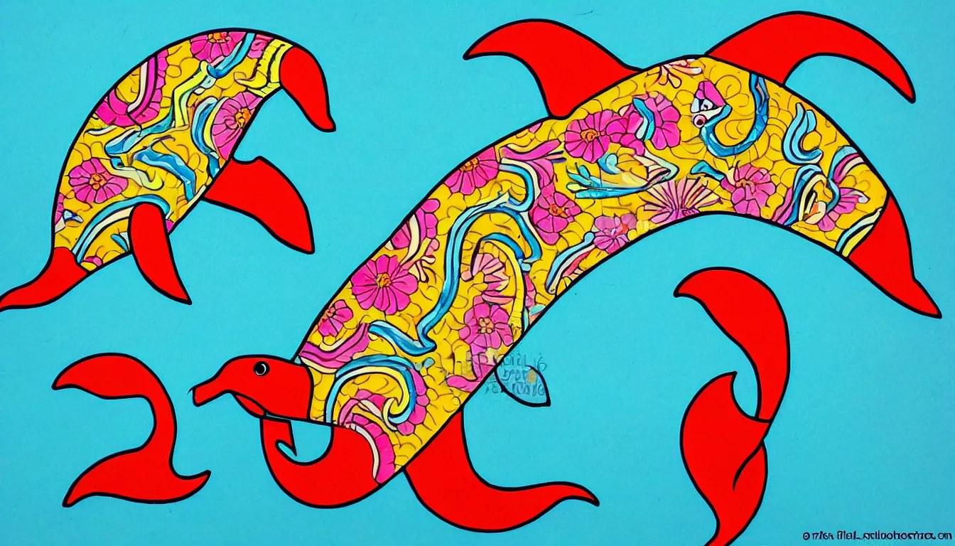 Image similar to a dolphin in the style of mexican folk art