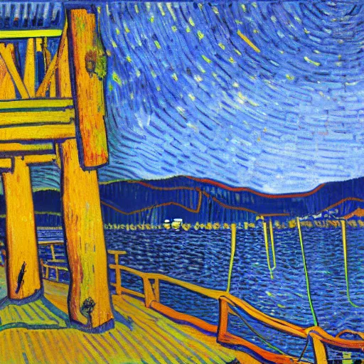 Image similar to Big bear lake California drawn by Vincent van Gogh, 8k