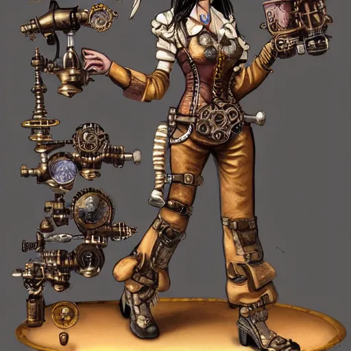 Image similar to female steampunk artificer, hyper detailed