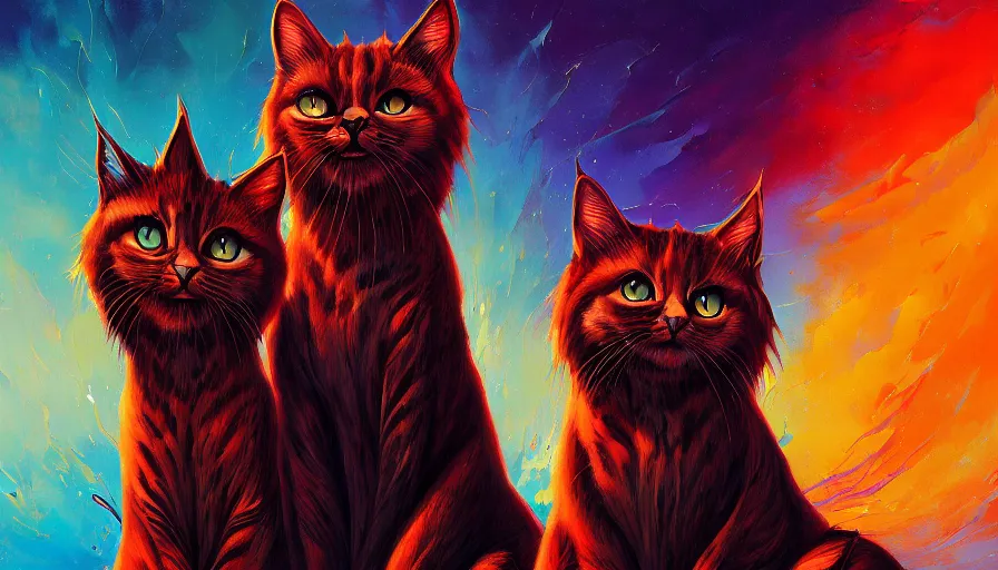 Image similar to artwork of really tall sitting cats by anato finnstark, by karol bak, by lisa frank, brush strokes, 4 k resolution