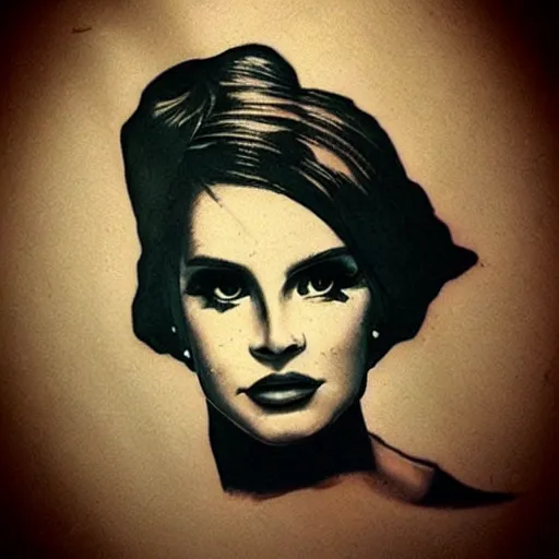 Image similar to Lana del rey tattoo design, photorealistic, dramatic