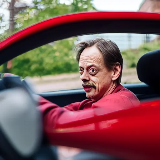 Image similar to steve buscemi driving a sausage car, canon eos r 3, f / 1. 4, iso 2 0 0, 1 / 1 6 0 s, 8 k, raw, unedited, symmetrical balance, in - frame