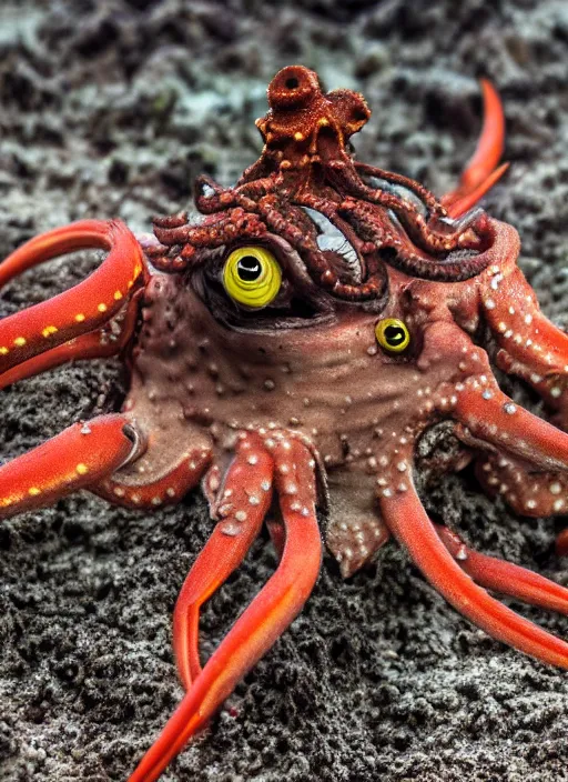 Prompt: hyper realistic photography of intricate deep sea fish crab octopus medusa squid hybrid cinematic, symmetric detailed,