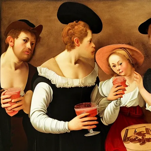 Image similar to my milkshake brings all the boys to the yard in the style of caravaggio