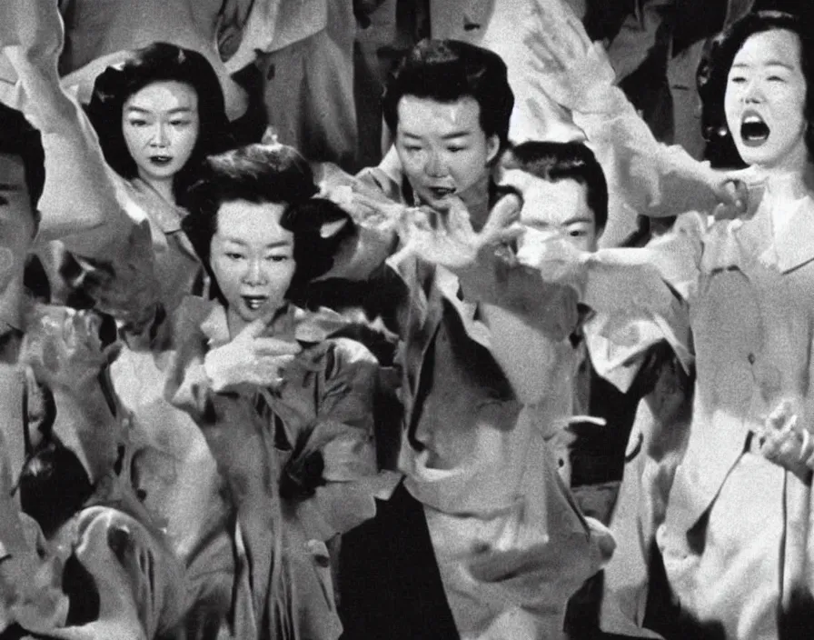 Image similar to a filmstill of pulgasari, kaiju starfish, monster movie, korean film noir, 1 9 5 0 s thriller, kim jong - il, in the style of suspiria ( 1 9 7 7 )