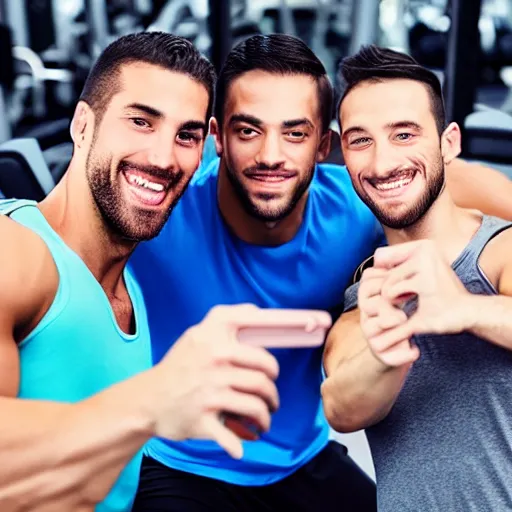 Prompt: selfie of two typical gym bros being bros at the gym