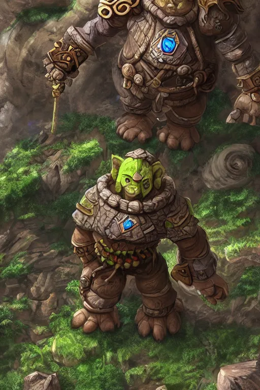 Image similar to zelda fantasy art giant golem troll wood rock greeble gemstone, global illumination ray tracing hdr fanart arstation by sung choi and eric pfeiffer and gabriel garza and casper konefal