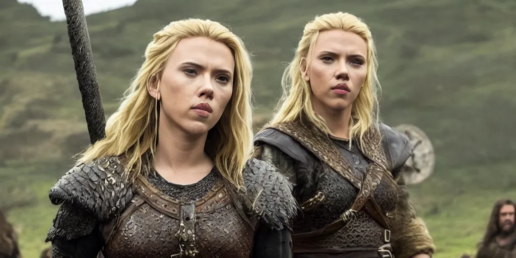 Image similar to Scarlett Johansson playing a shield maiden in the TV series Vikings