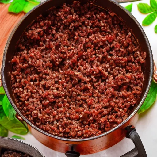 Image similar to a pot full of mince being mixed up, pov, 4 k