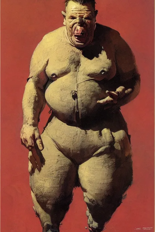 Image similar to full body portrait of huge bipedal pig, by norman rockwell, jack kirby, jon berkey, earle bergey, craig mullins, ruan jia, jeremy mann, tom lovell, marvel, astounding stories, 5 0 s pulp illustration, scifi, fantasy