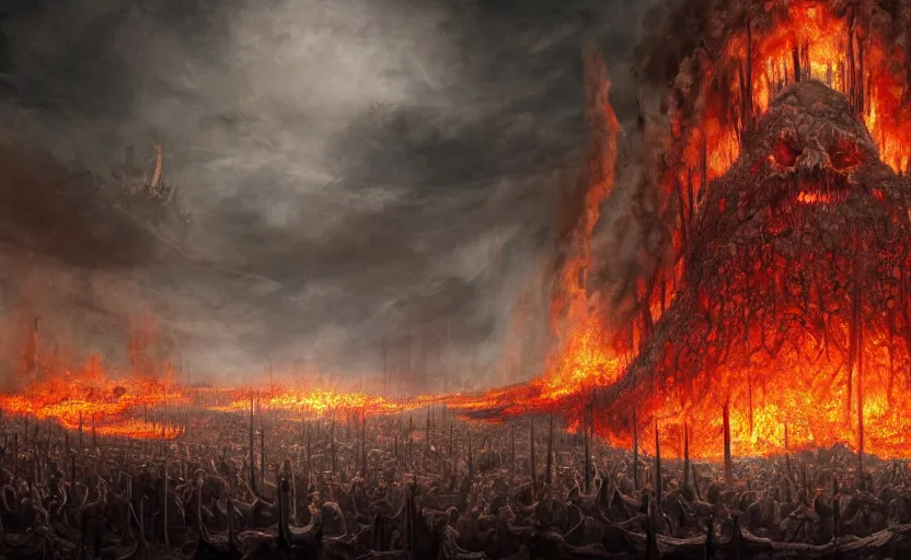 Prompt: a detailed matte painting of the most disturbing depiction of hell, in the style of dantes inferno, trending on artstation, highly detailed, digital painting, concept art, unreal engine, 4 k wallpaper