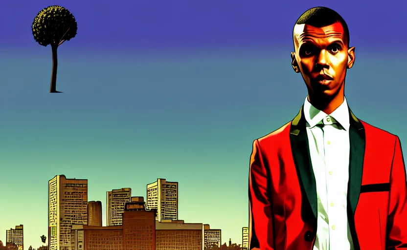 Image similar to Stromae in GTA V loading screen by Stephen Bliss, outline, centered, covert art, GTA