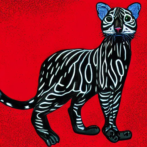 Prompt: abstract drawing of a neon black and red ocelot, 4k