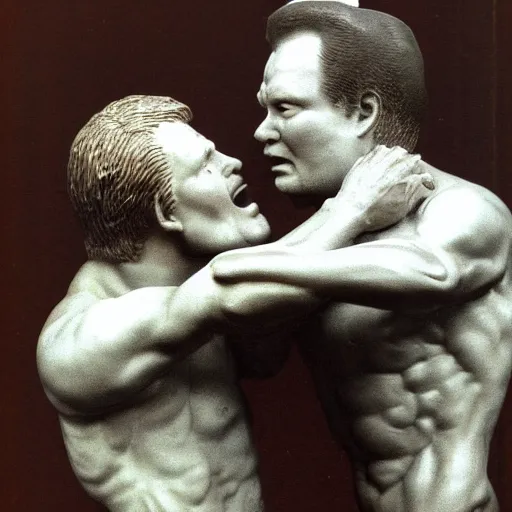 Image similar to conan o'brien and andy richter wrestling, by rodin, marble