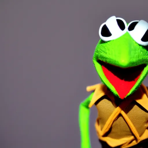 Image similar to 35mm photograph of kermit the frog wearing VR, highly detailed, DSLR, 4K, 8K