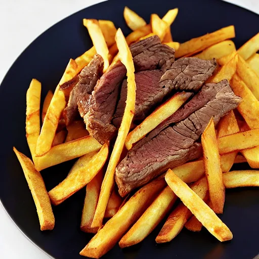 Image similar to french steak fries pile, burnt with ketschup - t