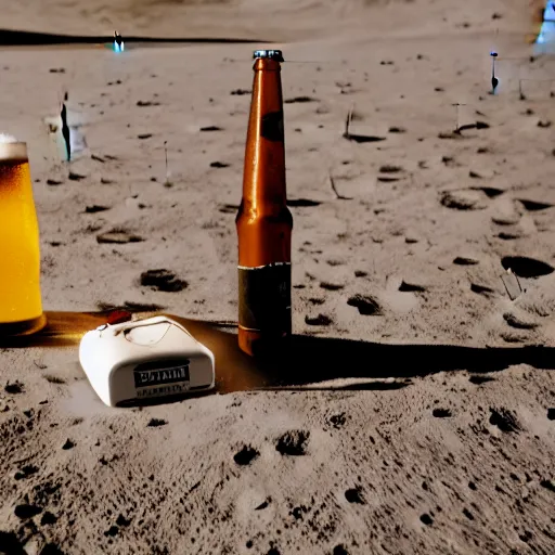 Image similar to photo of an electric guitar and a beer can sitting idle on the moon surface