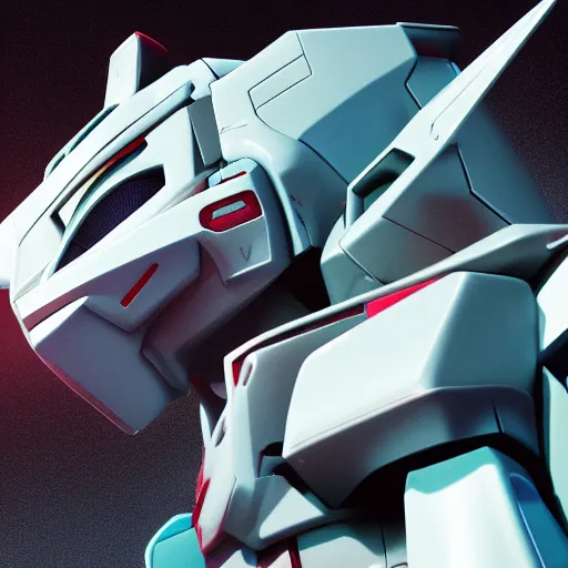 Image similar to gundam head, v - fin, octane render, soft light, mekka, behance, vector, highly detailed illustration, realistic, custom design, dribbble. com, by secondsyndicate studio,