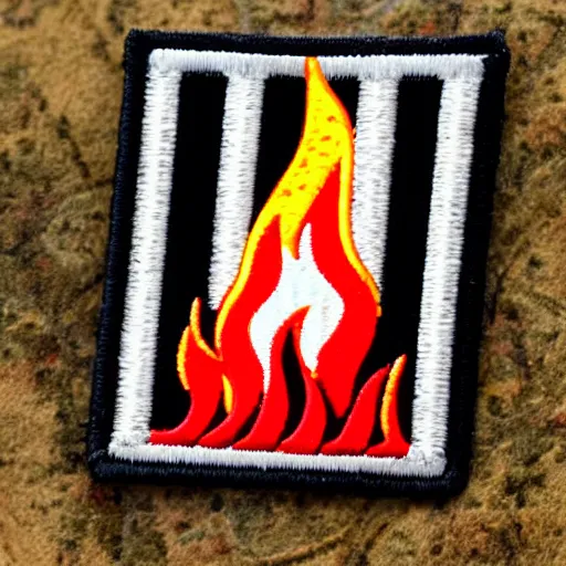 Prompt: a photo of a retro minimalist clean fire flames warning caution patch