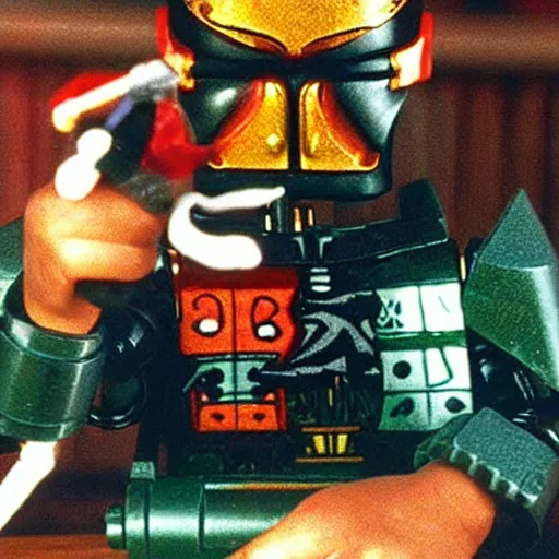 Image similar to saddam hussein playing with bionicle, christmas morning photo, 1990