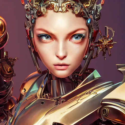 Image similar to studio portrait of lawful good colorful female holy mecha paladin absurdly beautiful, elegant, young sensual graceful woman, ultrafine hyperrealistic detailed face illustration by kim jung gi, irakli nadar, intricate linework, sharp focus, bright colors, matte, octopath traveler, final fantasy, unreal engine highly rendered, global illumination, radiant light, intricate environment