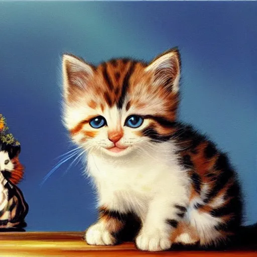 Image similar to bob ross painting of a kitten