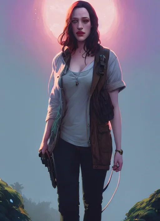 Image similar to Highly detailed portrait of Kat Dennings, in GTA V, Stephen Bliss, unreal engine, fantasy art by Greg Rutkowski, Loish, Rhads, ferdinand knab, Makoto Shinkai and Lois van baarle, ilya kuvshinov, rossdraws, Tom Bagshaw, global illumination, radiant light, detailed and intricate environment