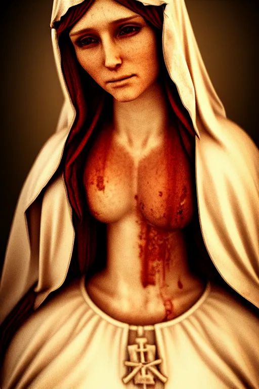 Image similar to a highly detailed and realistic photo of the virgin mary cosplay on a satansite party, artstation, 4 k, correctly anatomy, good light