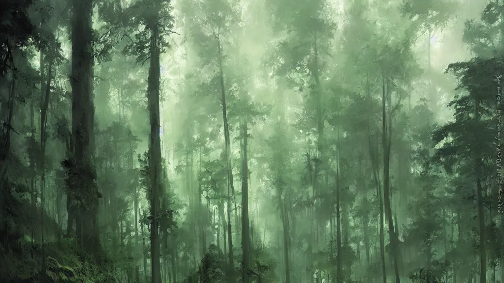 Prompt: beautiful green forest, by jeremy mann, by greg rutkowski, by noah bradley, digital painting