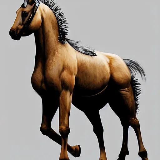 Prompt: concept art of hybrid human and horse wearing coat, anthropomorphic horse wearing a coat and standing on two legs like human, digital art, photo realistic, highly detailed