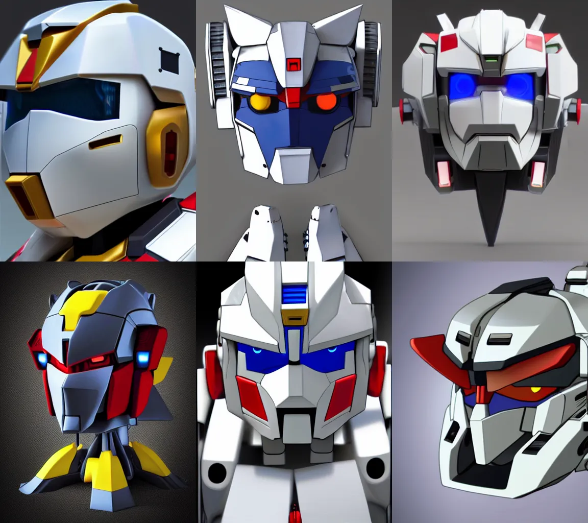 Prompt: gundam robot head with jeki chan face, modern, render, realistic