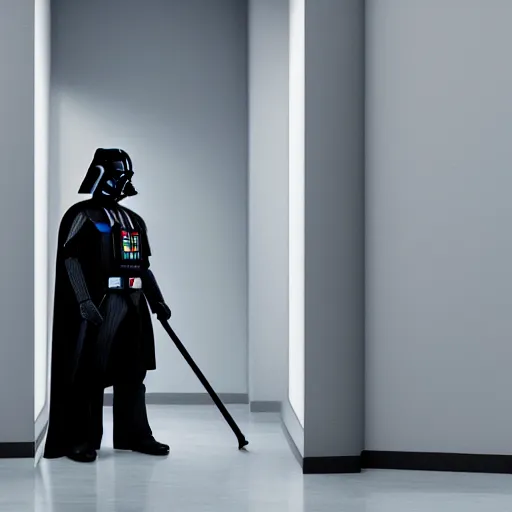 Image similar to darth vader as a high school janitor, 4 k, high detail, high - resolution photograph, professional photography, ultra - detail