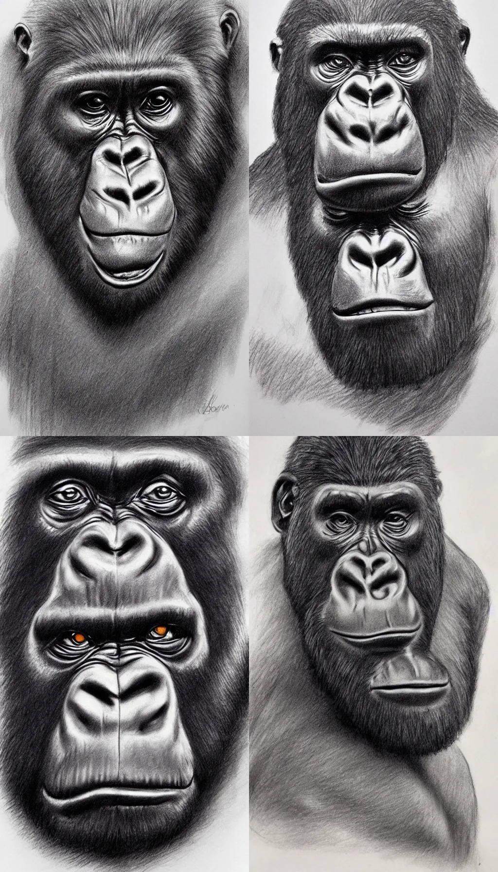 Prompt: facial composite police sketch of a gorilla, crime suspect sketch, charcoal sketch