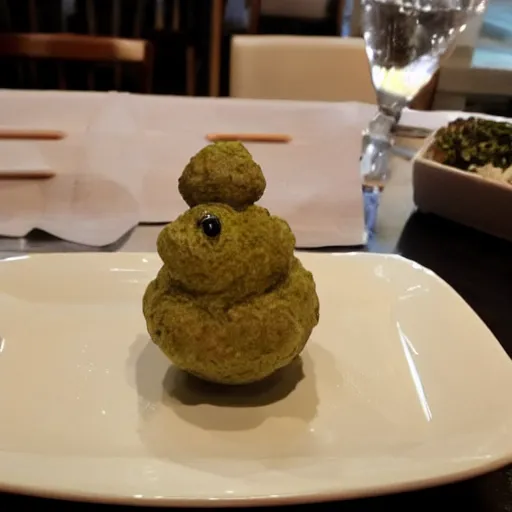 Prompt: mashed Caterpie, served at a 5-star restaurant