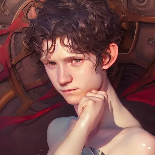 Prompt: ultra realistic illustration, tom holland anime, intricate, elegant, highly detailed, digital painting, artstation, concept art, smooth, sharp focus, illustration, art by artgerm and greg rutkowski and alphonse mucha