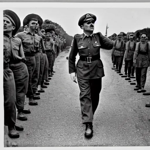 Image similar to mario as prison camp guard marching, wwii