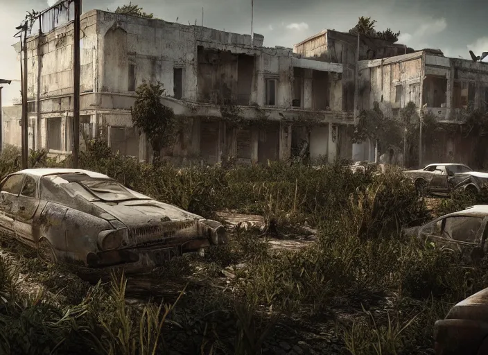 Image similar to algiers post apocalyptic, vegetation, ultra realistic, insane details, cinematic, epic composition, unreal engine, octane render