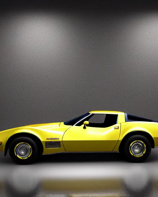 Prompt: photorealistic art of a yellow 1979 stingray corvette, dynamic lighting, space atmosphere, hyperrealism, stunning visuals