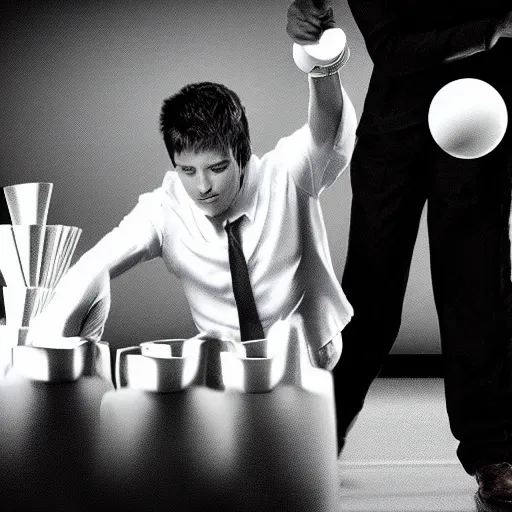 Image similar to magician performing the cups and balls very realistic