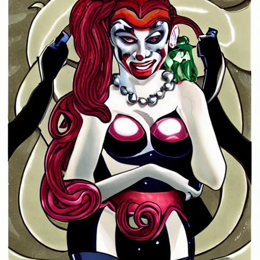 Prompt: medusa as harley quinn