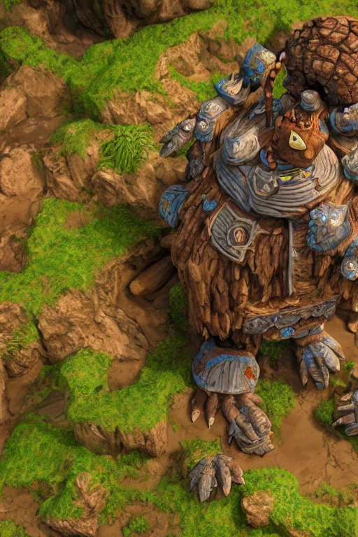 Image similar to zelda fantasy art giant golem troll wood rock greeble gemstone, global illumination ray tracing hdr fanart arstation by sung choi and eric pfeiffer and gabriel garza and casper konefal