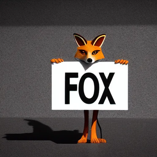 Image similar to a fox holding up a blank sign, digital art, unreal engine, blender