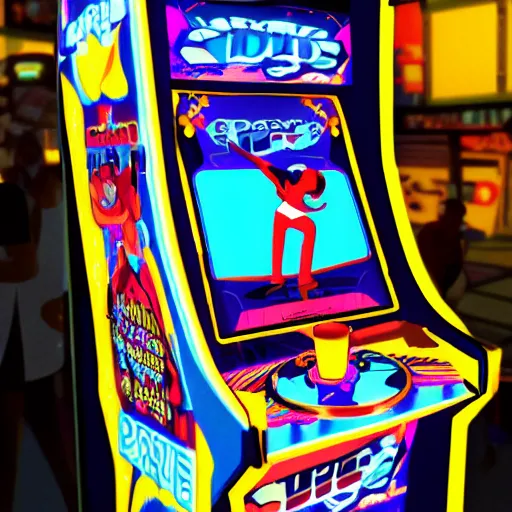 Prompt: a real life depiction of an in the groove 2 dedicated arcade cabinet dance game
