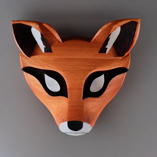 Image similar to wooden tiki mask of a fox spirit