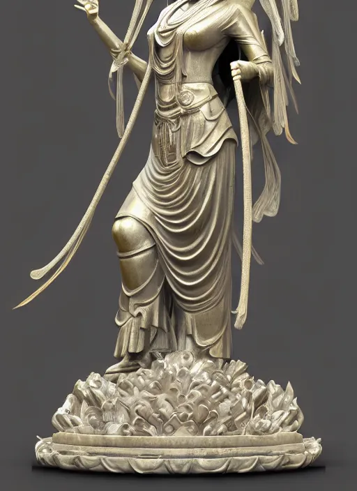 Image similar to a art deco sculpture statue of full body guanyin, intricate complexity,, statue by jane hamilton, ruan jia, character concept, radiant light,, frostbite 3 engine, cryengine, dof, trending on artstation, digital art, fantasy detailed abackground