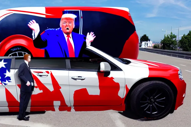 Prompt: trump-anime-car-wrap-from-the-side