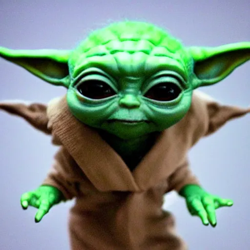 Image similar to baby yoda at the club at night dancing