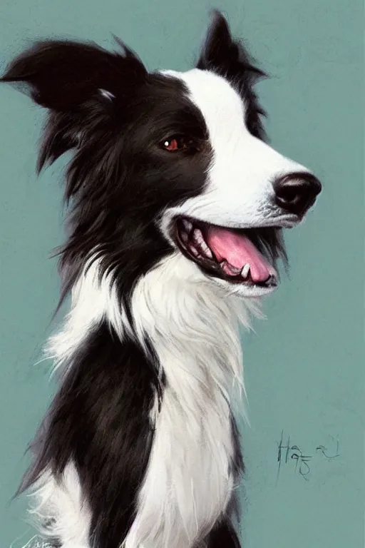 a portrait of a cute male anthro border collie fursona | Stable ...